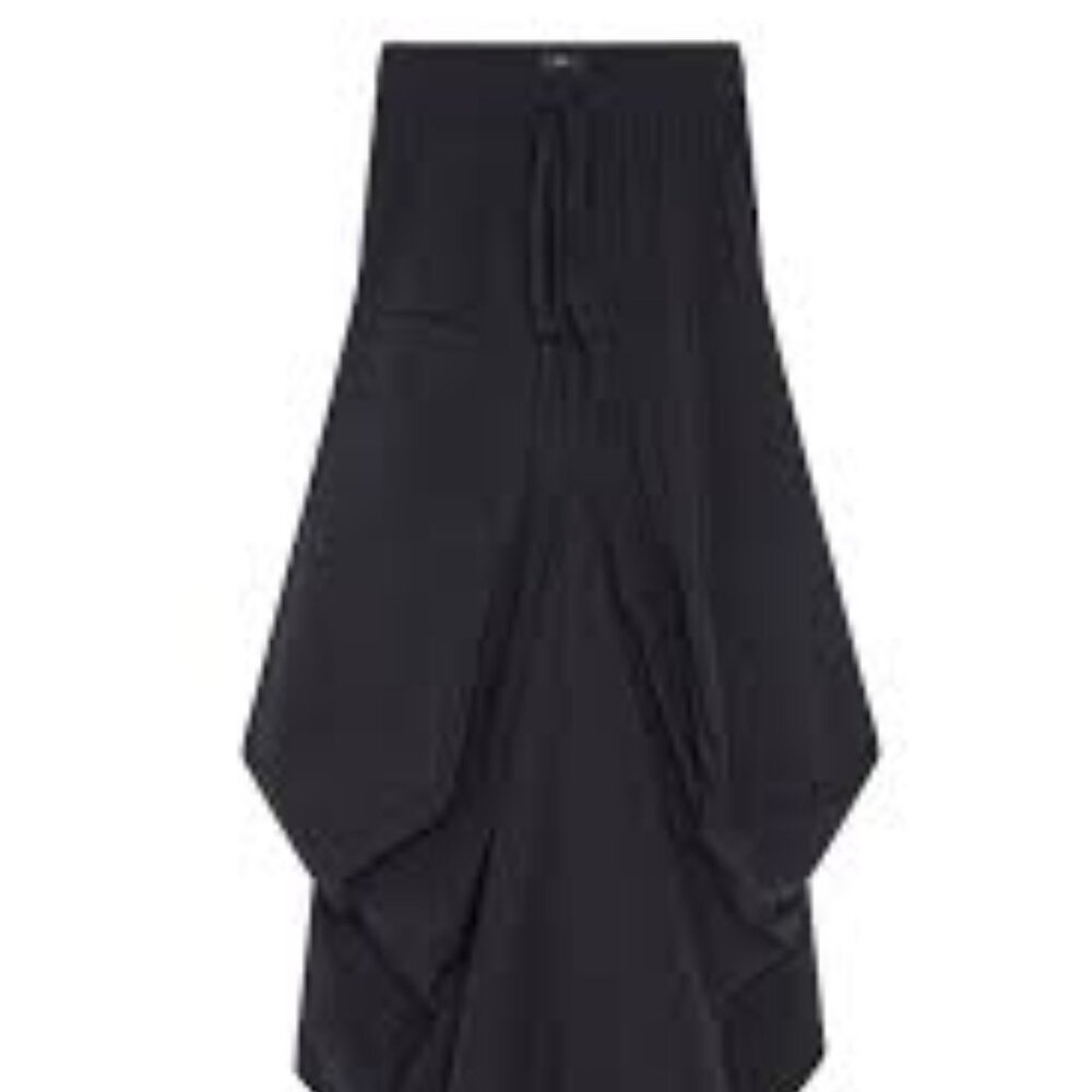 Black Midi Draped Skirt with Drawstring Waist